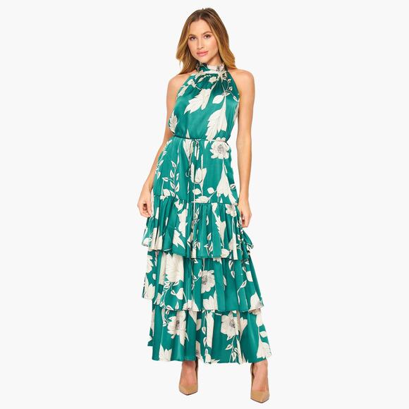 NWT VICI Floral Sleeveless Halter Neck Tiered Maxi Dress (Green | Size S) - Picture 3 of 9